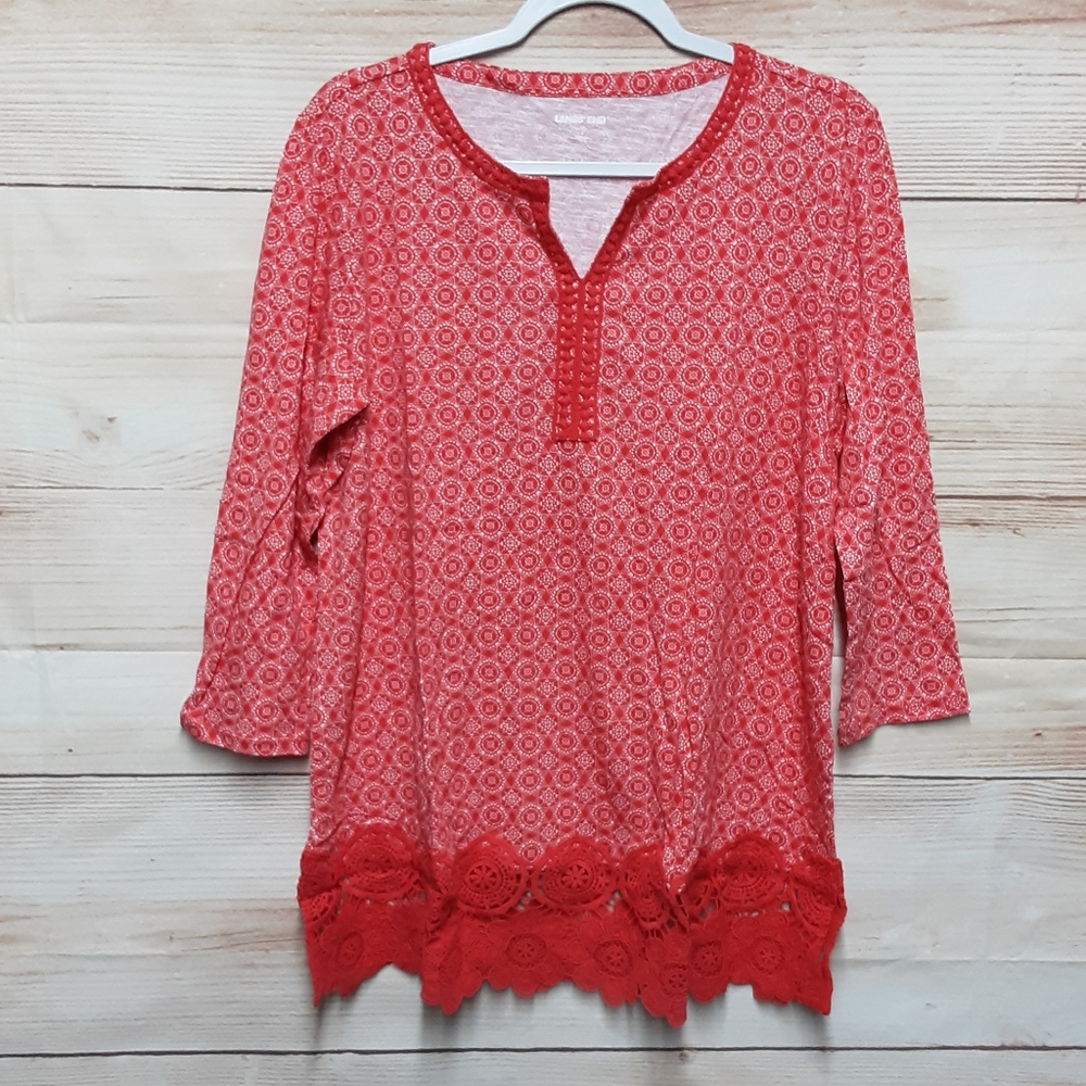 LANDS'END Bright Geometric Crochet Hem Tunic L/P